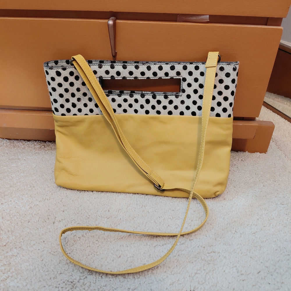 Anthropologie Yellow and Black Polka Dot Crossbody Bag